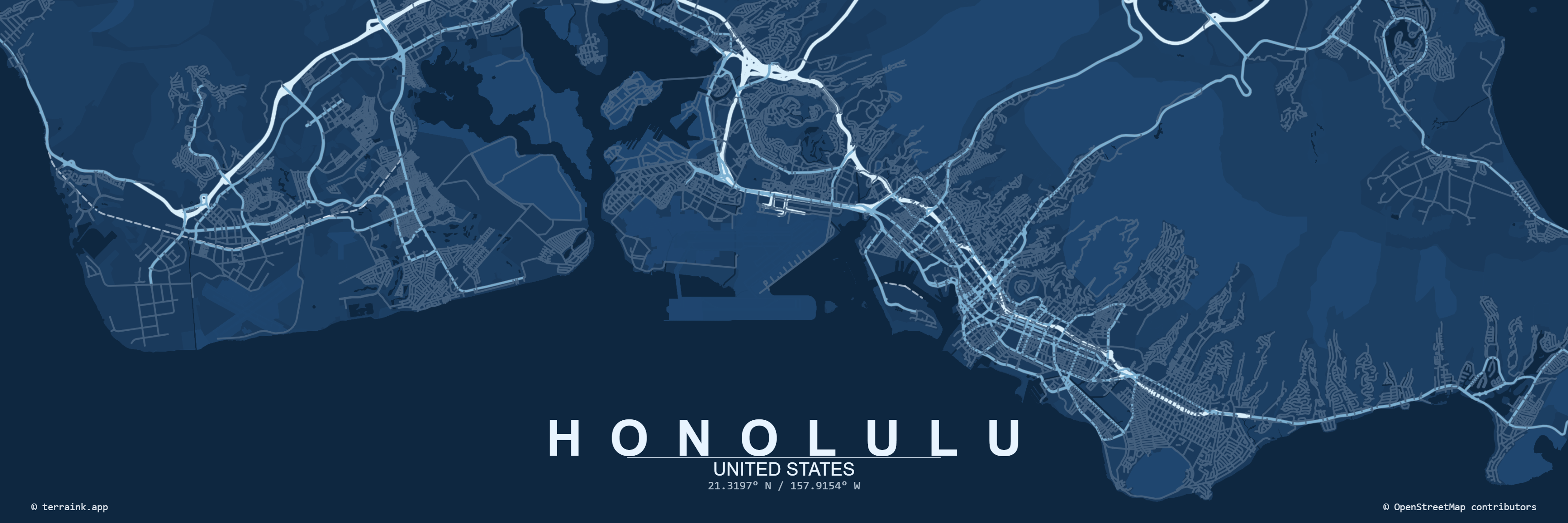 Terrain map poster of Honolulu, Hawai'i