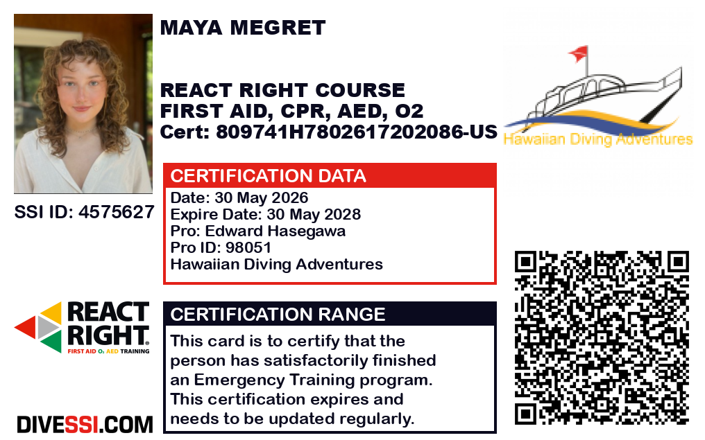 SSI React Right Certification Card