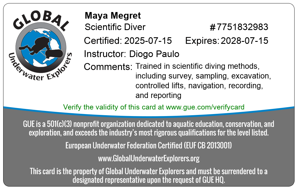 Scientific Diving Certification Card